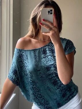 Tolani 100% Silk Blue Snake Python Print Lightweight Top